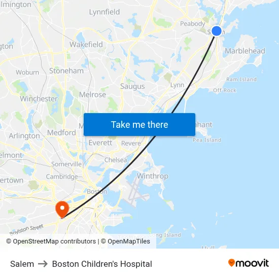 Salem to Boston Children's Hospital map