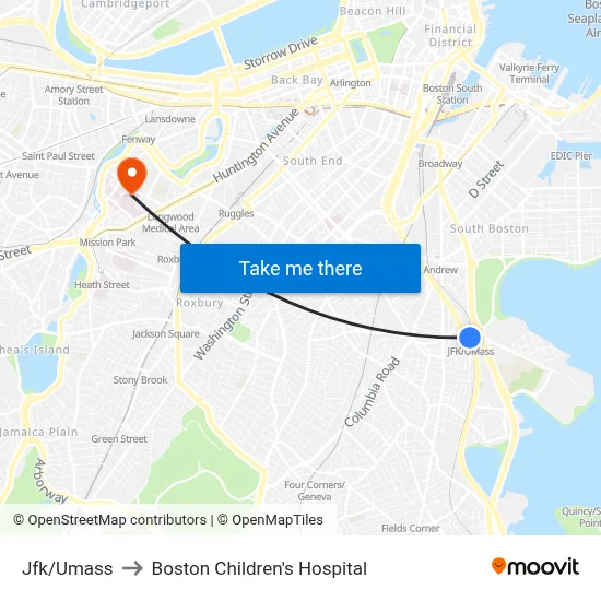 Jfk/Umass to Boston Children's Hospital map