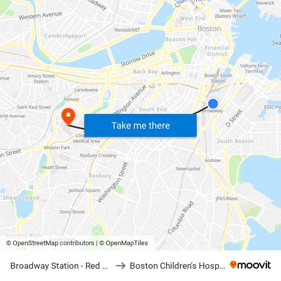 Broadway Station - Red Line to Boston Children's Hospital map