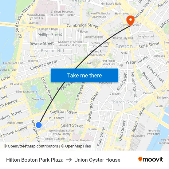 Hilton Boston Park Plaza to Union Oyster House map