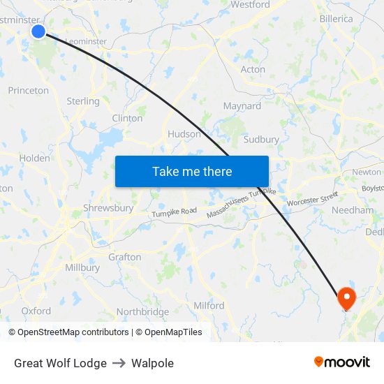 Great Wolf Lodge to Walpole map