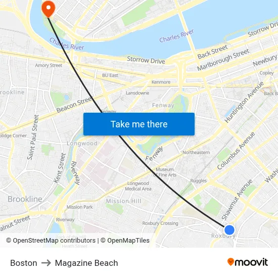 Boston to Magazine Beach map