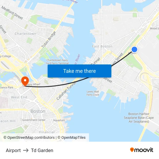 Airport to Td Garden map