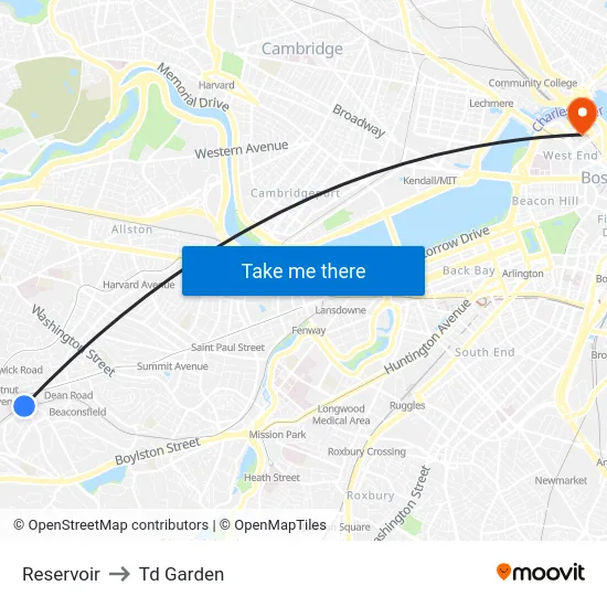 Reservoir to Td Garden map