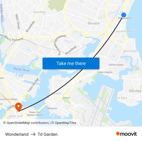 Wonderland to Td Garden map