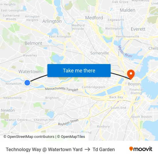 Technology Way @ Watertown Yard to Td Garden map