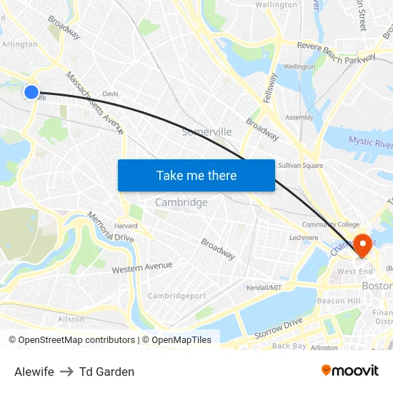 Alewife to Td Garden map