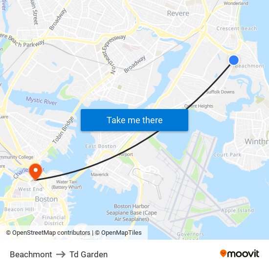 Beachmont to Td Garden map