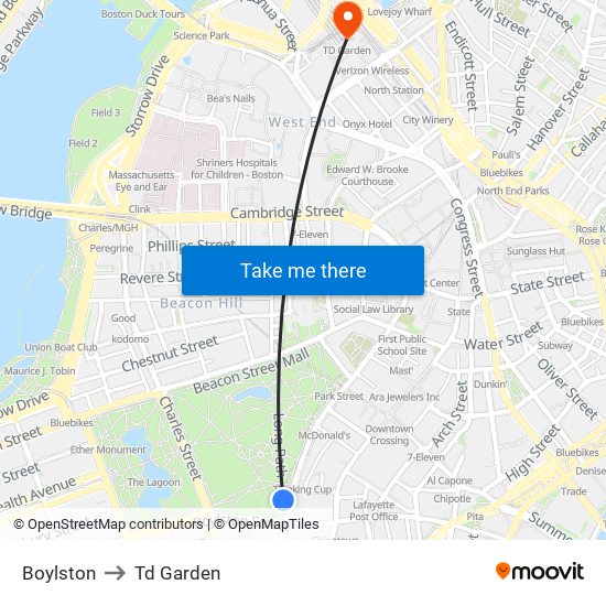 Boylston to Td Garden map