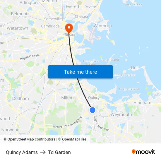 Quincy Adams to Td Garden map