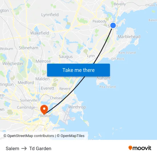 Salem to Td Garden map