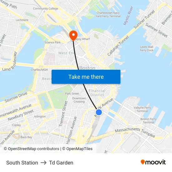 South Station to Td Garden map