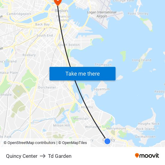 Quincy Center to Td Garden map