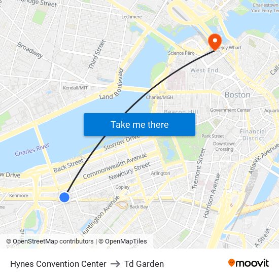 Hynes Convention Center to Td Garden map