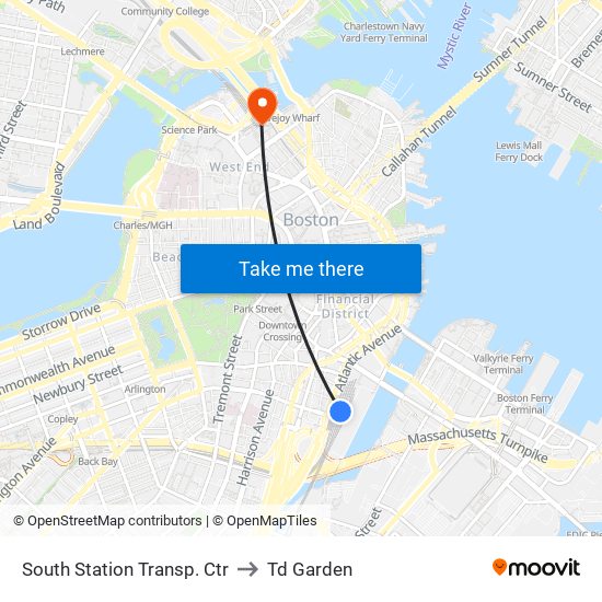 South Station Transp. Ctr to Td Garden map