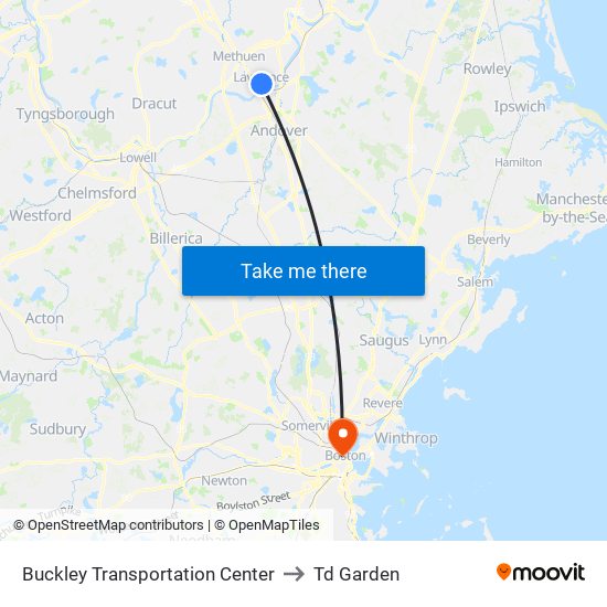 Buckley Transportation Center to Td Garden map