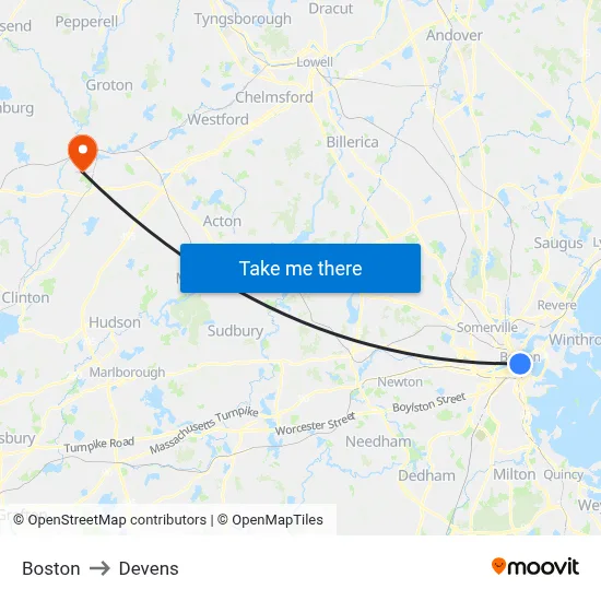 Boston to Devens map