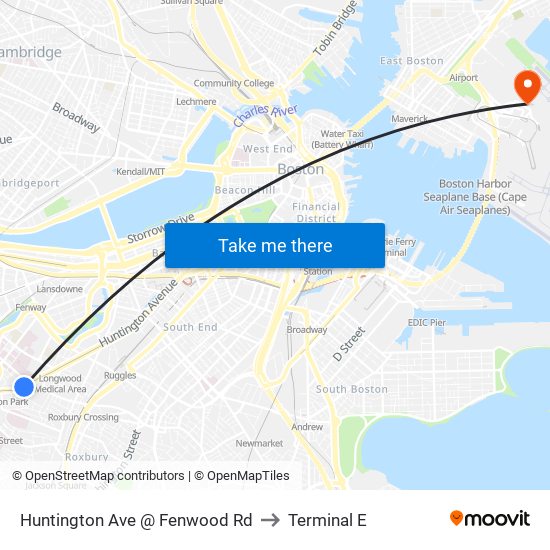 Huntington Ave @ Fenwood Rd to Terminal E map