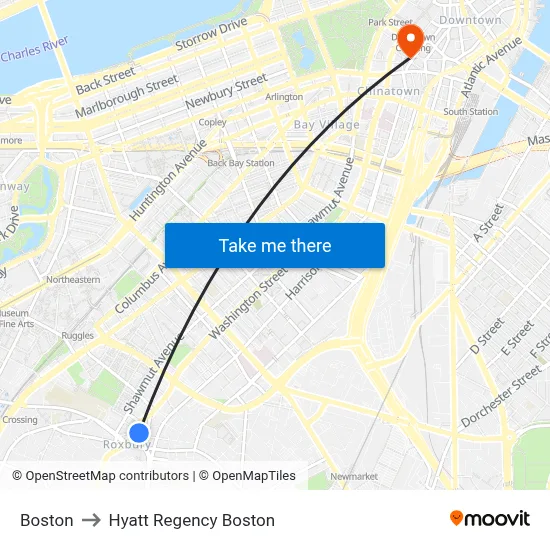 Boston to Hyatt Regency Boston map
