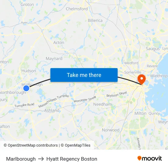 Marlborough to Hyatt Regency Boston map