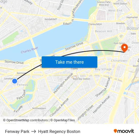 Fenway Park to Hyatt Regency Boston map