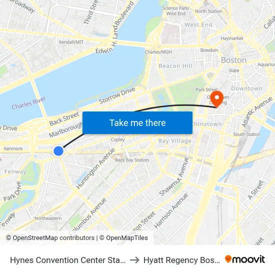 Hynes Convention Center Station to Hyatt Regency Boston map