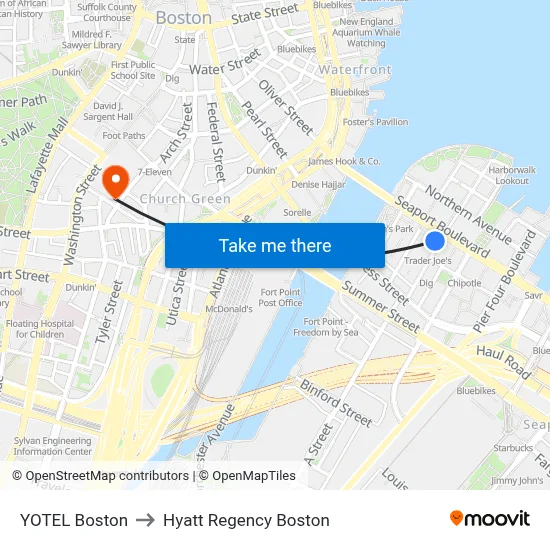 YOTEL Boston to Hyatt Regency Boston map