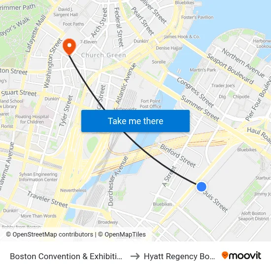 Boston Convention & Exhibition Ctr to Hyatt Regency Boston map
