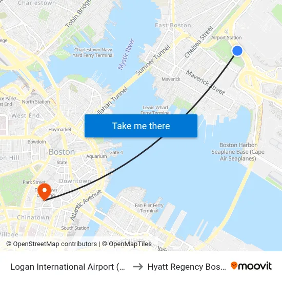 Logan International Airport (BOS) to Hyatt Regency Boston map