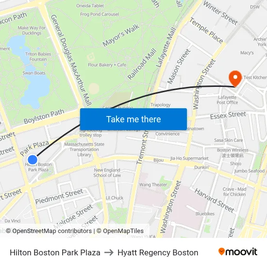 Hilton Boston Park Plaza to Hyatt Regency Boston map