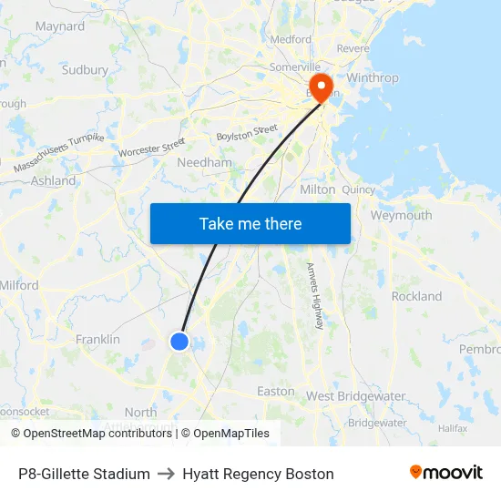 P8-Gillette Stadium to Hyatt Regency Boston map