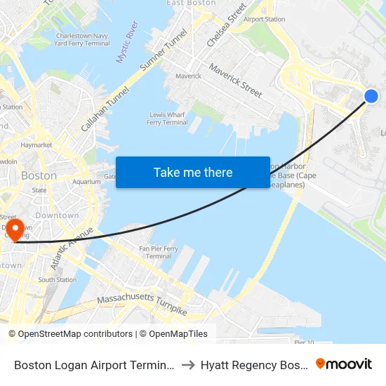 Boston Logan Airport Terminal C to Hyatt Regency Boston map