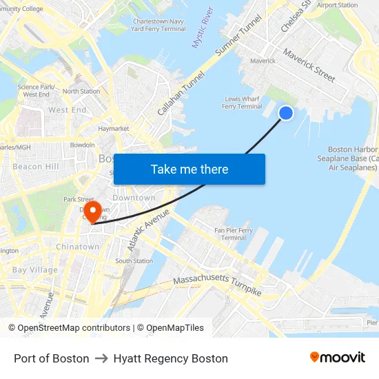 Port of Boston to Hyatt Regency Boston map