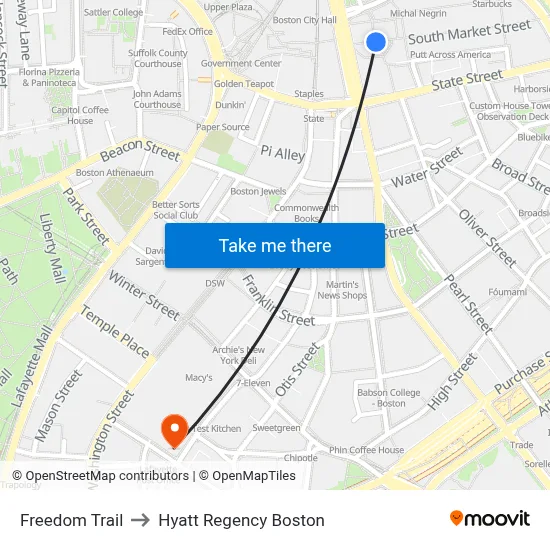 Freedom Trail to Hyatt Regency Boston map