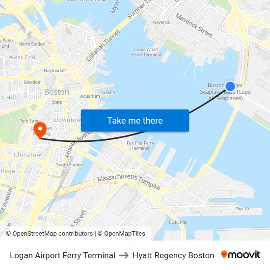 Logan Airport Ferry Terminal to Hyatt Regency Boston map