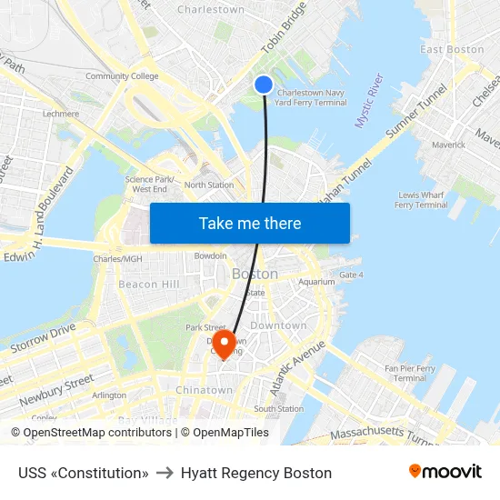 USS «Constitution» to Hyatt Regency Boston map