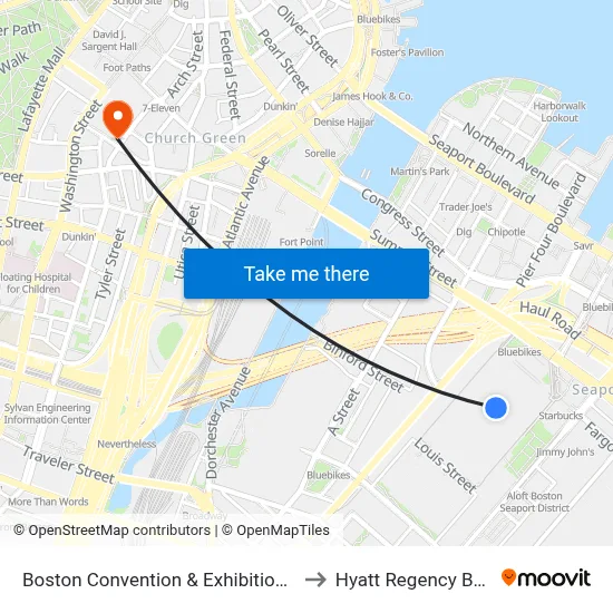 Boston Convention & Exhibition Center to Hyatt Regency Boston map