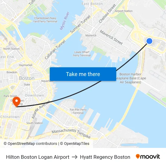Hilton Boston Logan Airport to Hyatt Regency Boston map