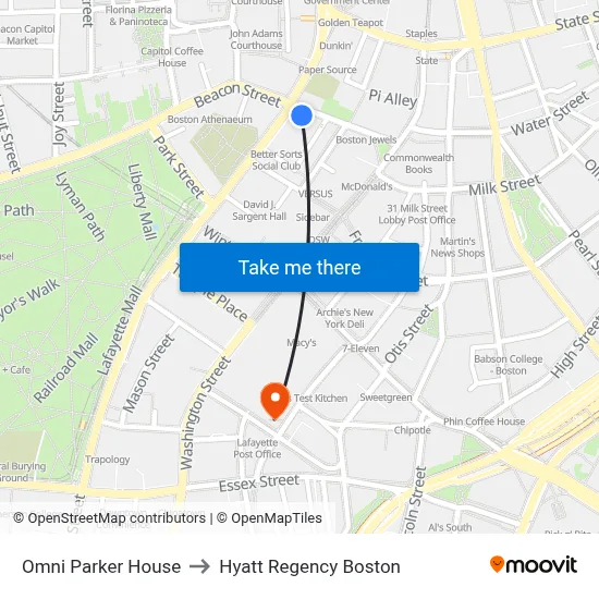 Omni Parker House to Hyatt Regency Boston map