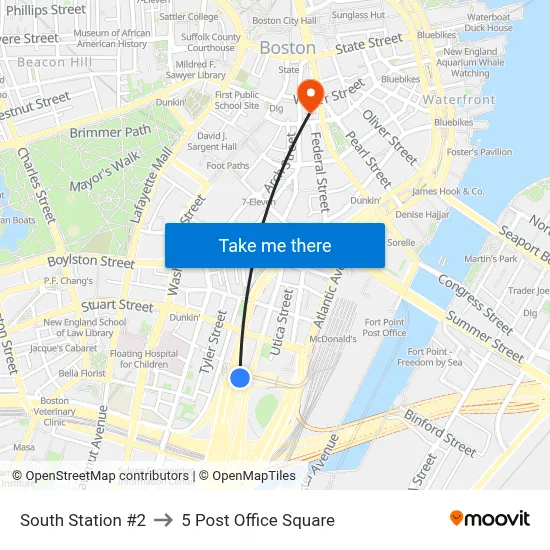 South Station #2 to 5 Post Office Square map