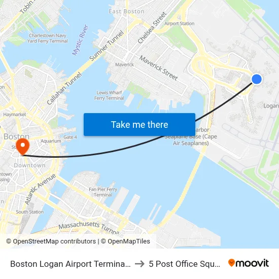 Boston Logan Airport Terminal C to 5 Post Office Square map