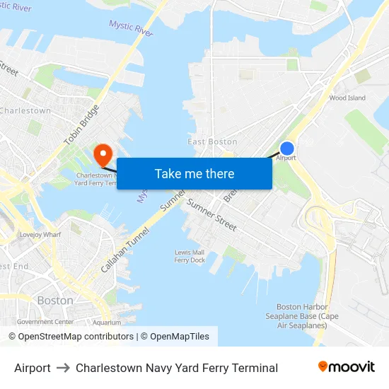 Airport to Charlestown Navy Yard Ferry Terminal map