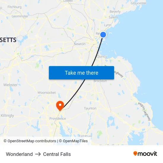 Wonderland to Central Falls map