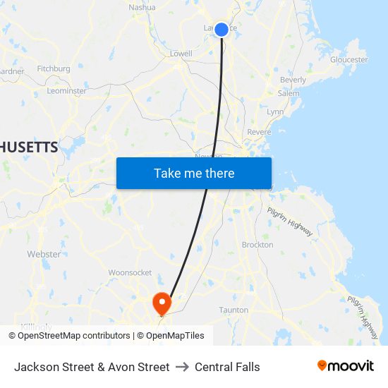 Jackson Street & Avon Street to Central Falls map
