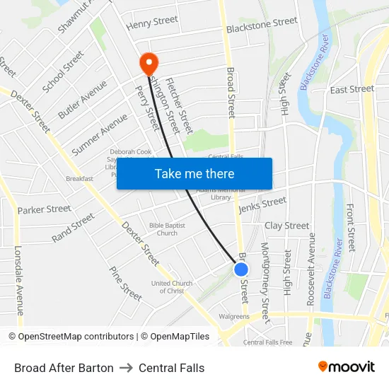 Broad After Barton to Central Falls map