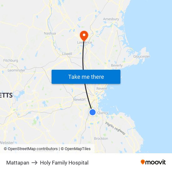 Mattapan to Holy Family Hospital map