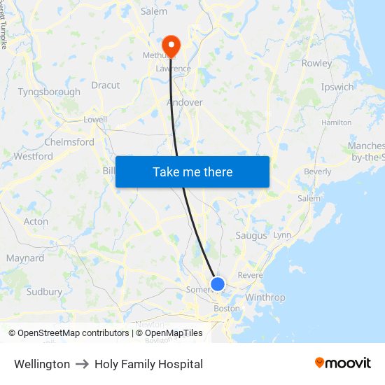 Wellington to Holy Family Hospital map