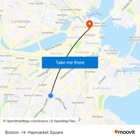 Boston to Haymarket Square map