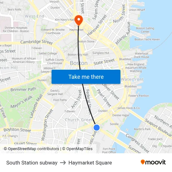 South Station subway to Haymarket Square map