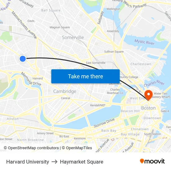 Harvard University to Haymarket Square map